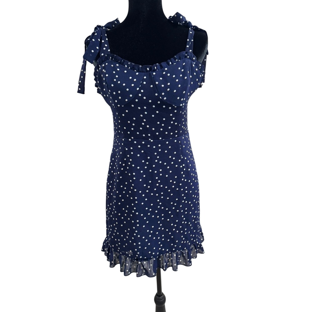 Forever 21 Navy Blue Polka Dot Ruffle Mini Dress Tie‎ Shoulder Large